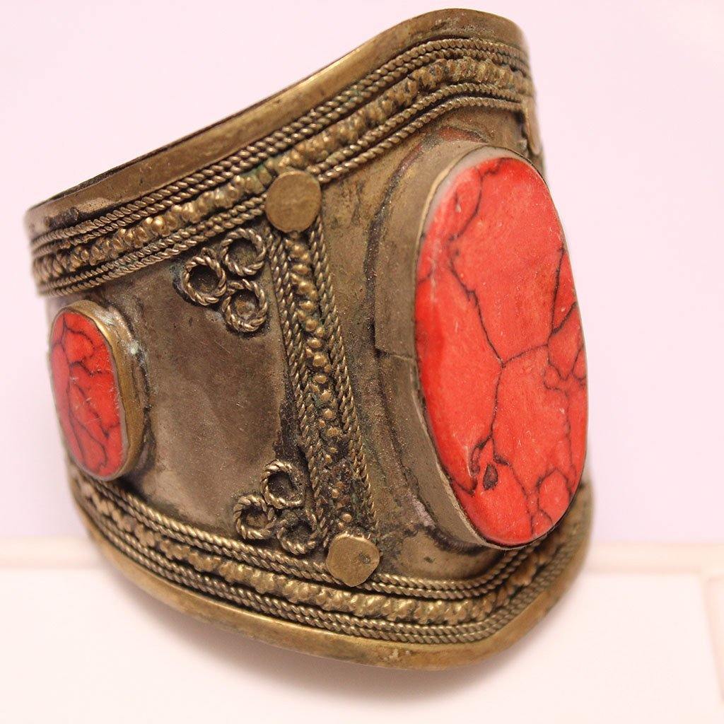Coral Ethnic Brass Handmade Jewelry Ring US Size Algeria