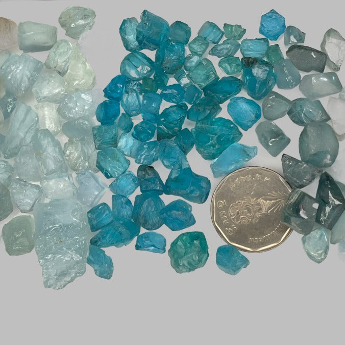 Mixed Blue Facet Grade Blue Stones Aquamarine, Zircons, Apatite