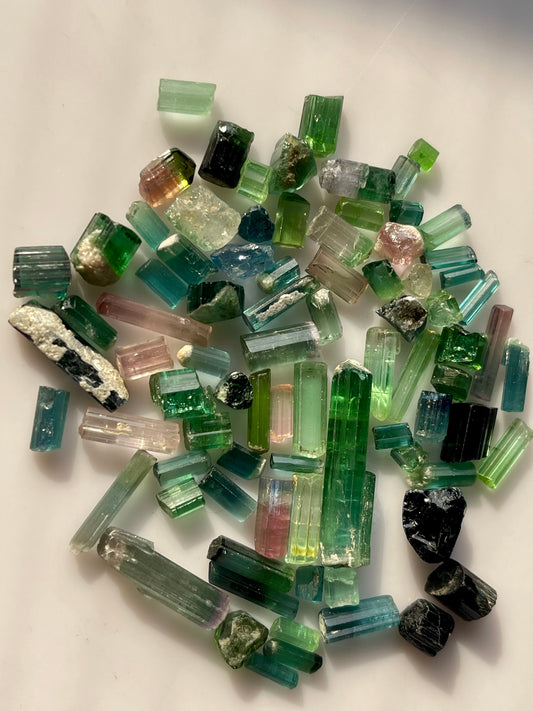 123 carats Tourmaline Raw Crystals -Green, Pink, Indicolite Tourmaline