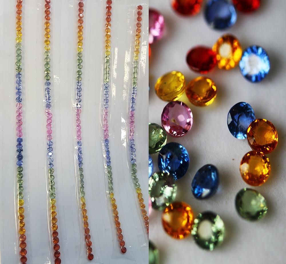 Natural rainbow sapphires round brilliant diamond cut gemstones