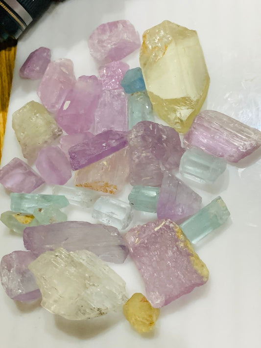 Kunzite and Aquamarine Raw Crystals Gem Box Deals