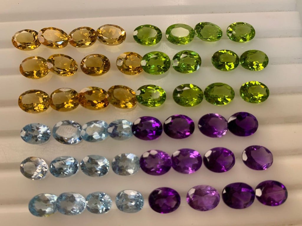 Deal of Oval Amethyst, Peridots, Citrine, Topaz Pairs | Green purple blue Yellow