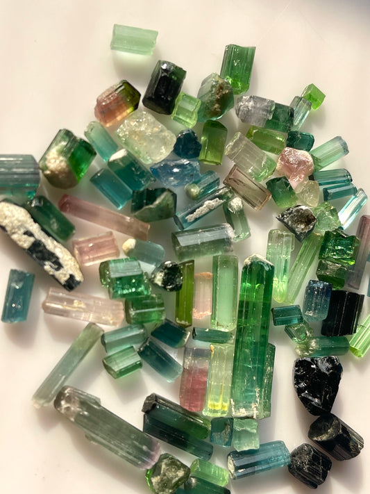 123 carats Tourmaline Raw Crystals -Green, Pink, Indicolite Tourmaline