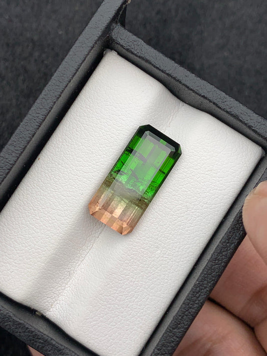 11.10 ct Emerald Cut Watermelon Tourmaline  Green Orange