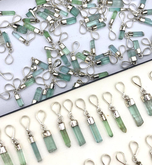 Green Tourmaline Raw Crystal Pendants