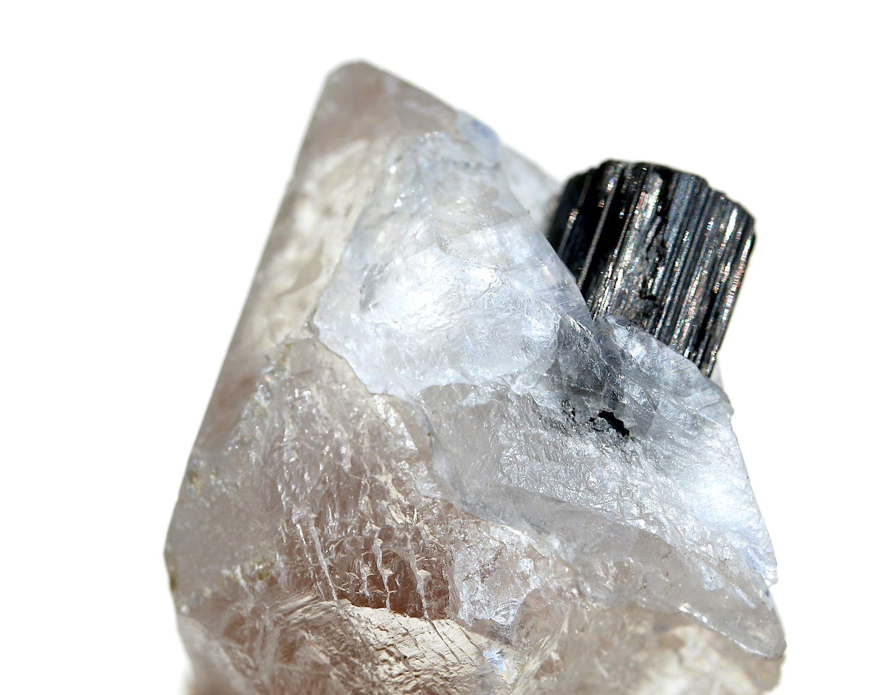 Black Tourmaline on Quartz Crystal