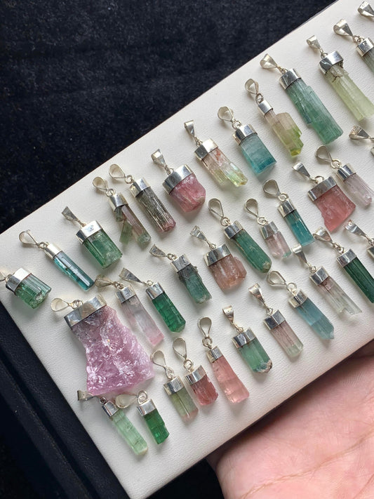 Multicolor Raw Tourmaline Pendants Silver Sterling Deal Bulk