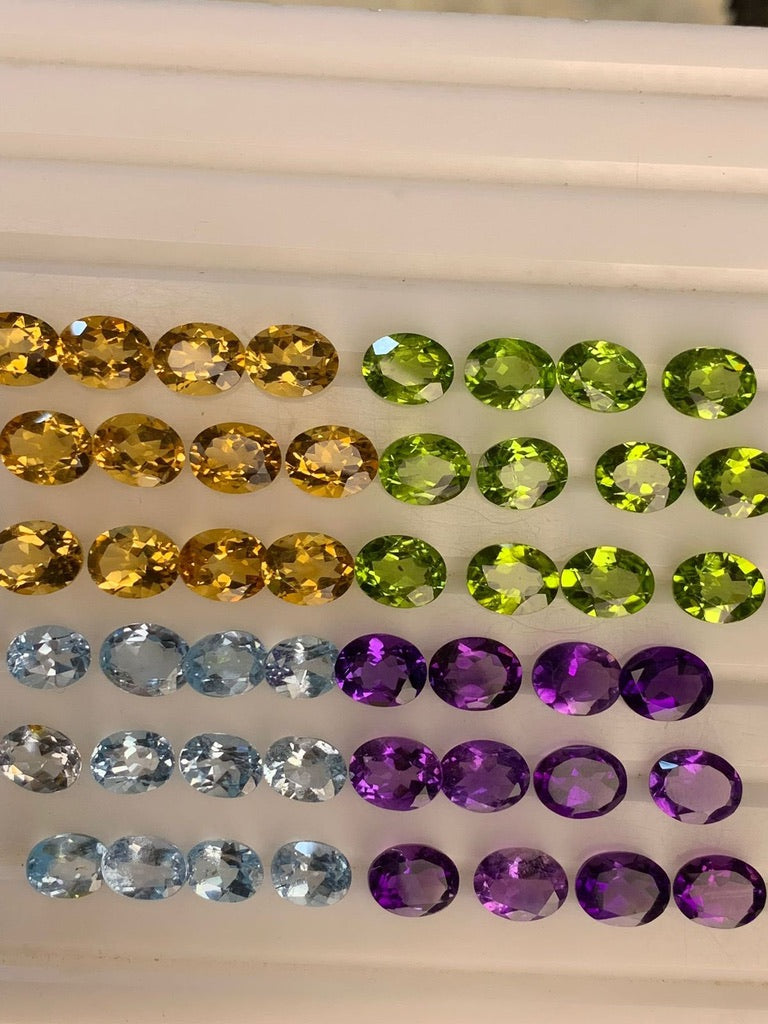 Deal of Oval Amethyst, Peridots, Citrine, Topaz Pairs | Green purple blue Yellow