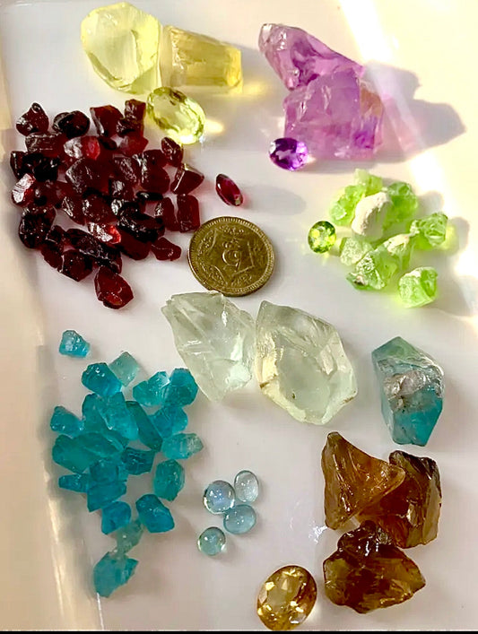 Facet Grade Raw and cut Amethyst, Prasiolite, Lemon Quartz, Garnets, Apaptite, Peridots Deal