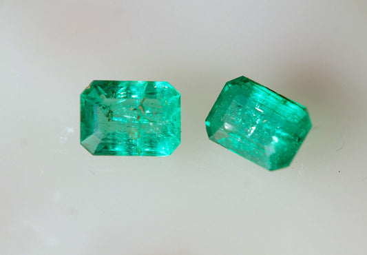 0.81 carats Emerald Cut Real Green Emeralds Pair