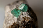 Real Emerald Green Stone on Calcite