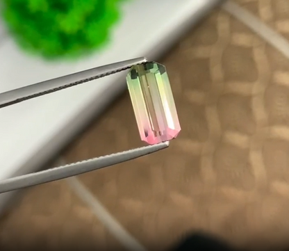 2.7 carats Emerald Cut Natural Bi color Tourmaline - Green Pink