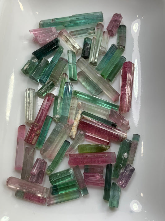 140 carats Green Pink Tourmaline Rough Crystals