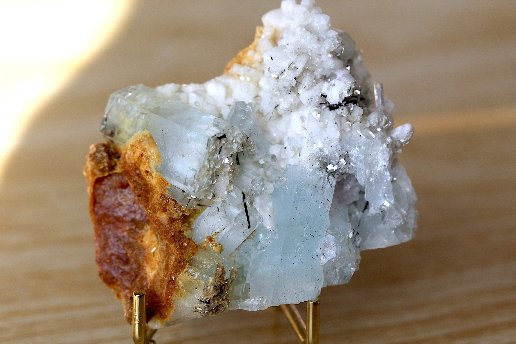 Blue Aquamarine crystal on Feldspar