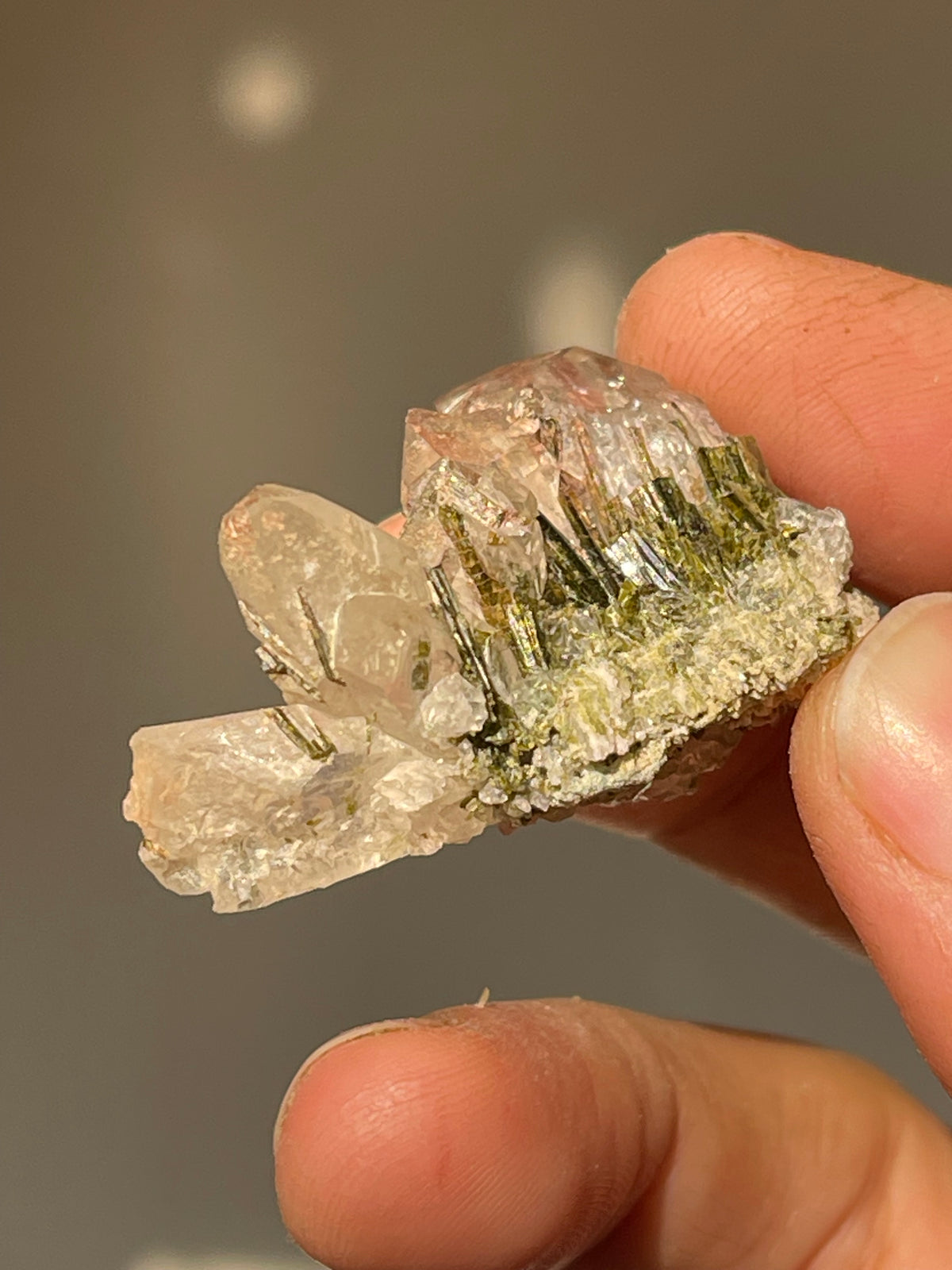 epidote with quartz crystal specimen