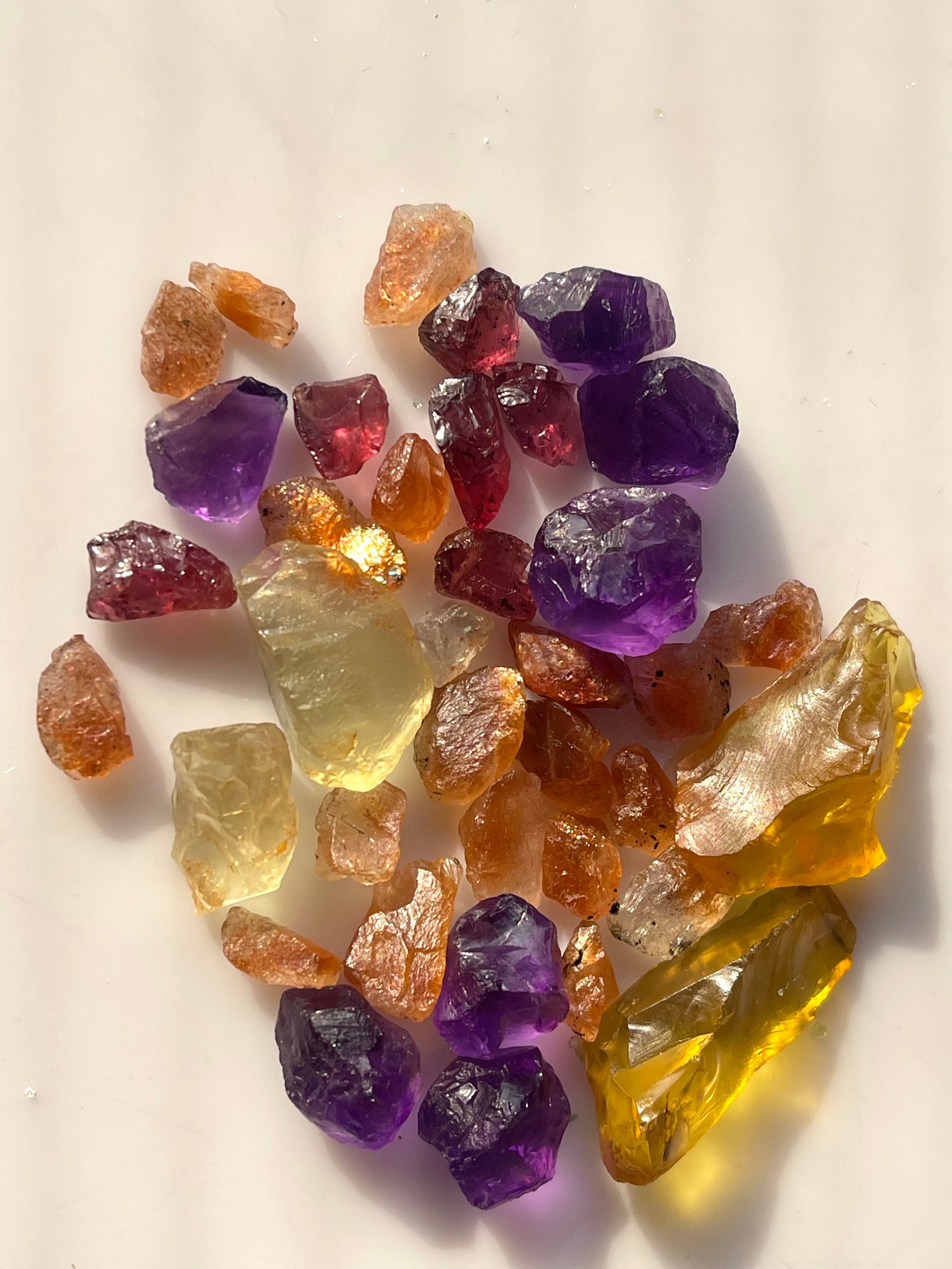 Cut Amethyst, sunstone, amber for lapidary