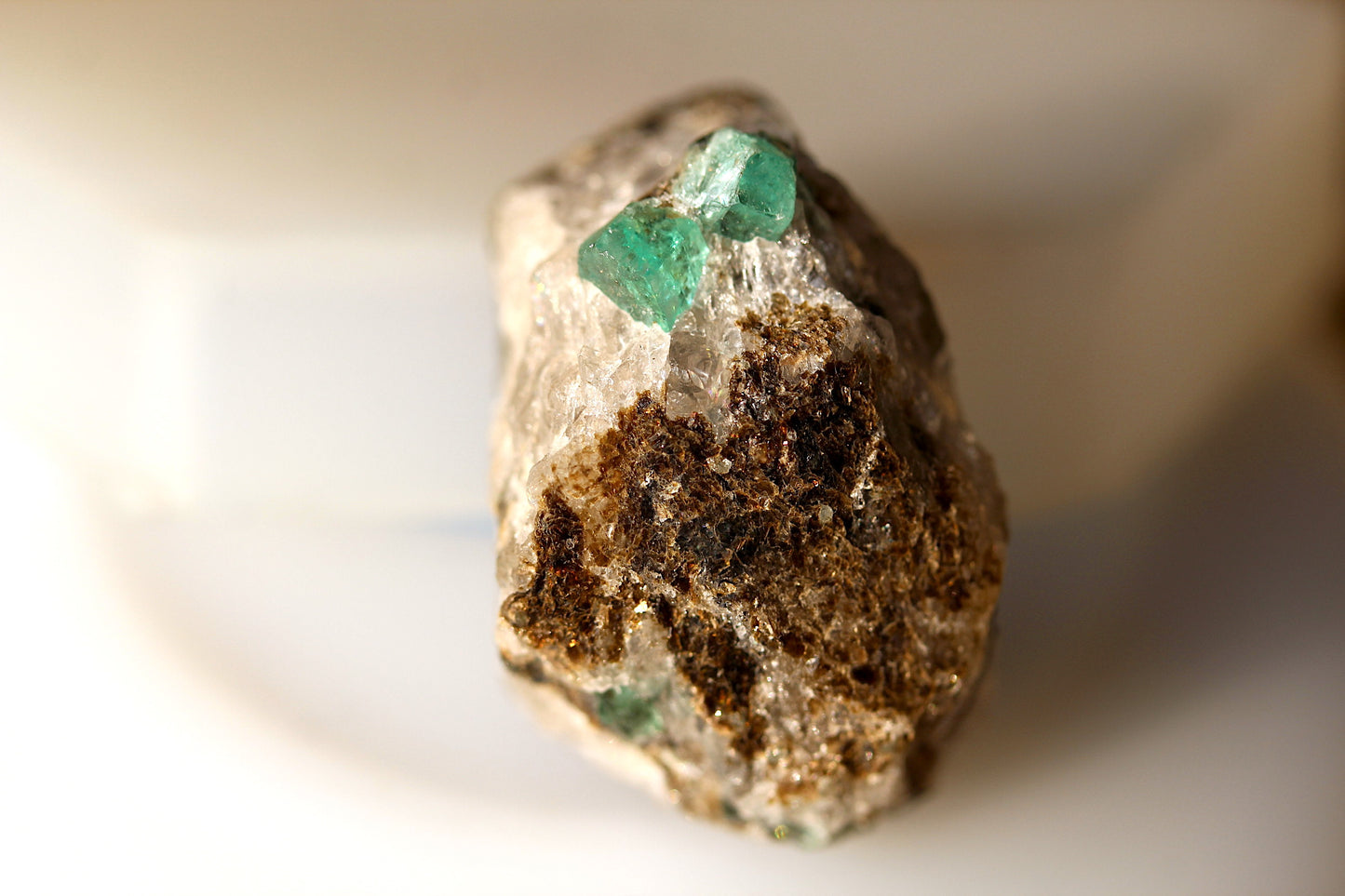 Unique Panjshir Emerald Green Stone on Calcite