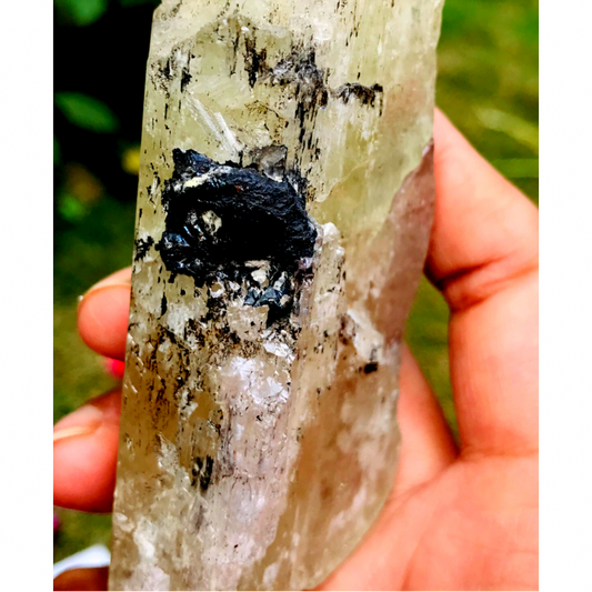 Spodumene Crystal with Black Tourmaline - Folkmarketgems