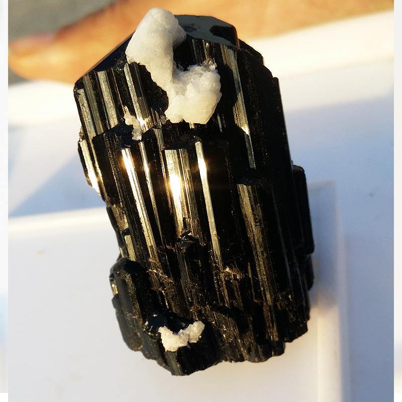 Black Tourmaline Crystal On calcite / Mineral Specimen for Sale