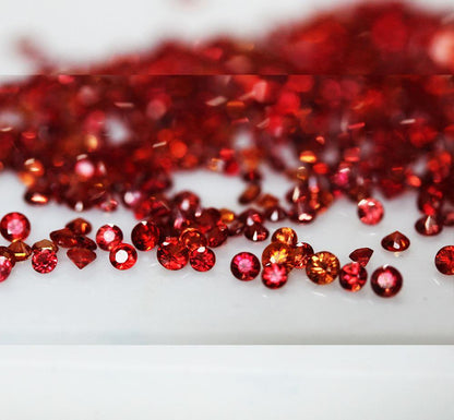 natural round brilliant diamond cut orangish red sapphires gemston 