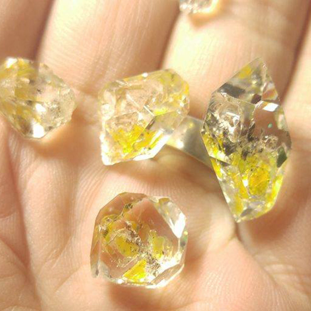 Herkimer Diamond Quartz Crystals Having Petroleum Inclusions with Bubbles