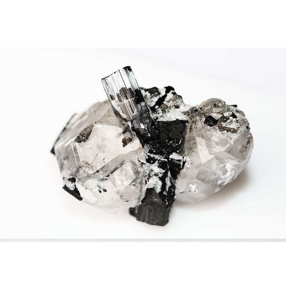Black Tourmaline Crystals on Quartz and Specimens